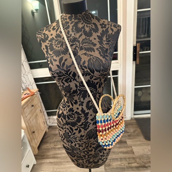 Zara Handbags - Zara wood beaded tote handbag with cotton strap bamboo handle